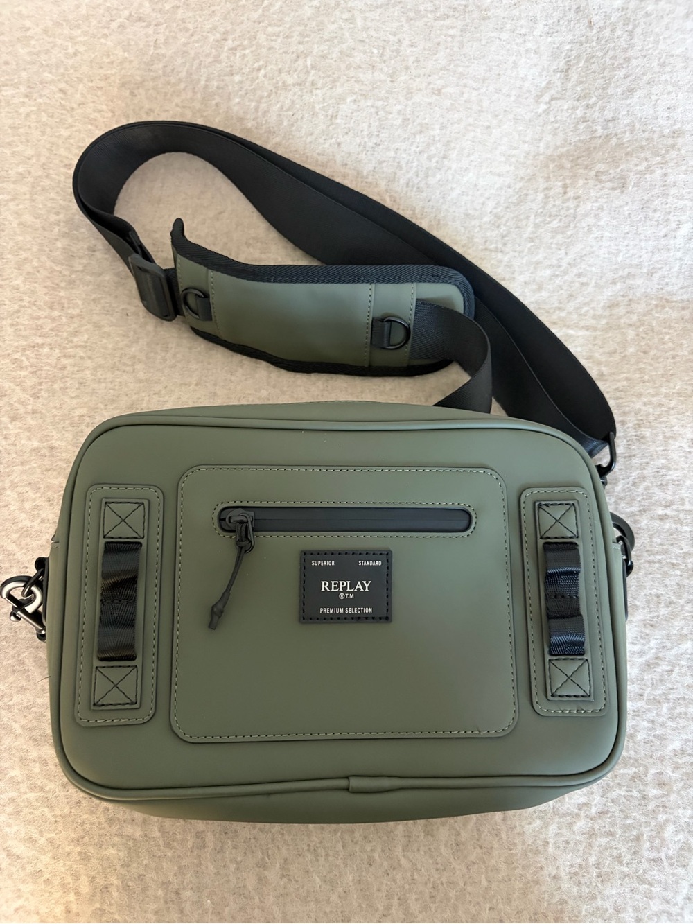 Replay Olive Green Sling Messenger Bag for Men